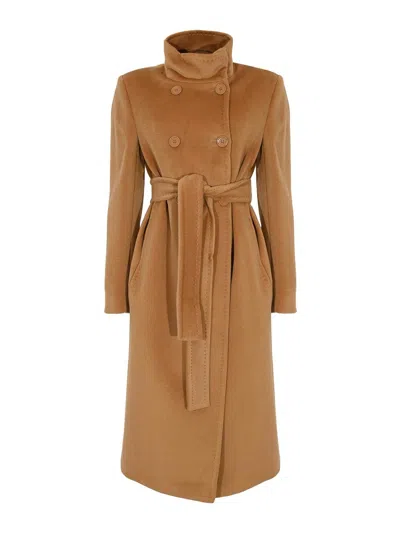 Max Mara Arezzo Double-breasted Wool Coat In Brown