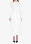 Max Mara White Maxi Dress With Classic Collar And Belted Waist In White