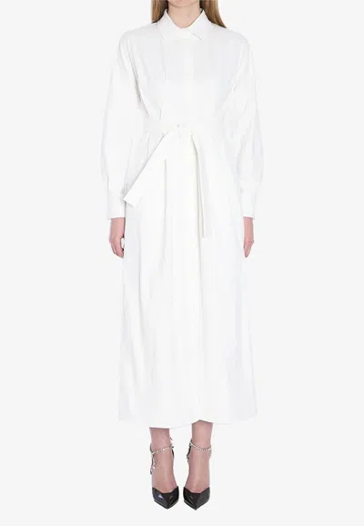 Max Mara Arezzo Long-sleeved Midi Shirt Dress In White