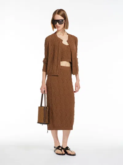 Max Mara Argyle Cotton-blend Pencil Skirt In Brown