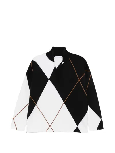 Max Mara Virgin Wool Argyle-intarsia Ribbed High-neck Sweater In Multi