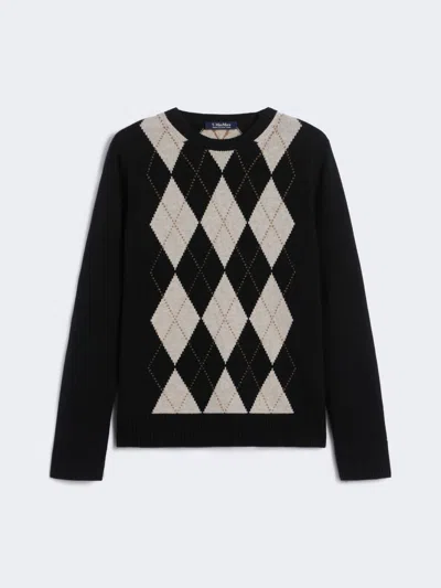 Max Mara Argyle Wool And Cashmere Sweater In Black