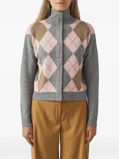 Max Mara Argyle Zip-up Cardigan In Multi