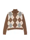 Max Mara Argyle-intarsia Button-collar Sweater In Brown