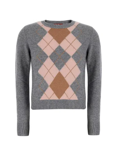 Max Mara Argyle-intarsia Knit Sweater In Gray