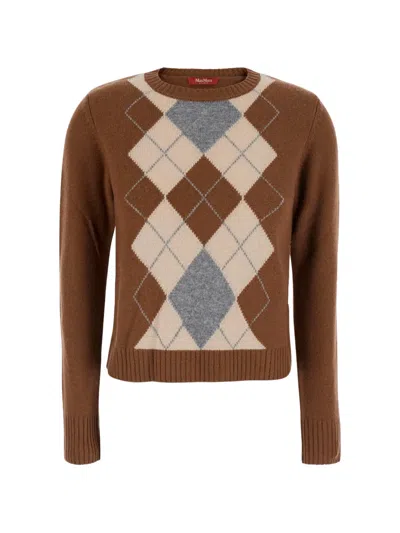 Max Mara Argyle-pattern Sweater In Brown