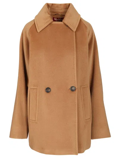 MAX MARA ARIANO BREAVER WOOL DOUBLE BREASTED SHORT OVER COAT (SHIRT COLLAR) COATS BEIGE