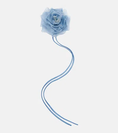 Max Mara Ario Floral-appliqué Silk Chiffon Brooch In Blue