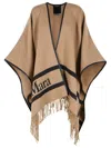 Max Mara Fringed Leather-trimmed Wool-jacquard Cape In Black