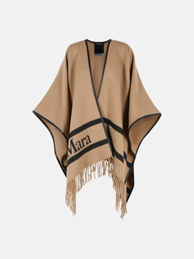 Max Mara 'aris' Camel Jacquard Wool Poncho In Brown