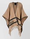 Max Mara Fringed Leather-trimmed Wool-jacquard Cape In Brown