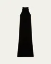 Max Mara Long Velvet Halter Neck Dress With Back Chain Detail In Black