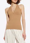 Max Mara Halterneck Fitted Silhouette Tops With Seam Detailing
