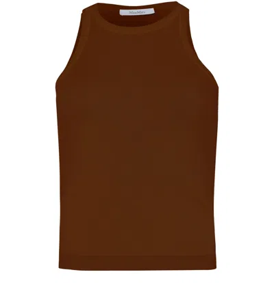 Max Mara Arnes Cotton Knitted Tank Top In Brown