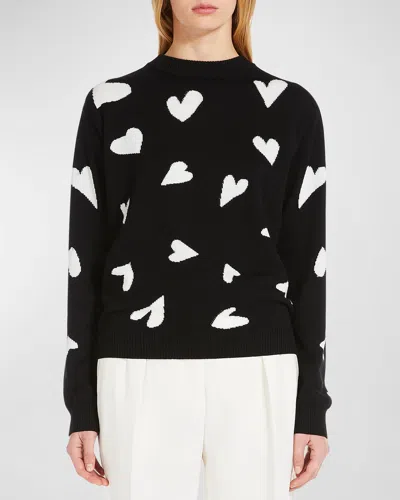 Max Mara Arold Heart Intarsia Crewneck Sweater In Black