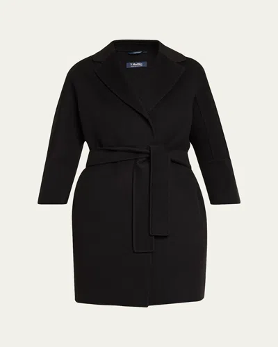 Max Mara Arona 3/4-sleeve Wool Wrap Coat In Black