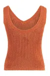 Max Mara Deep V-neck Sleeveless Top With Textured Knit In Brown
