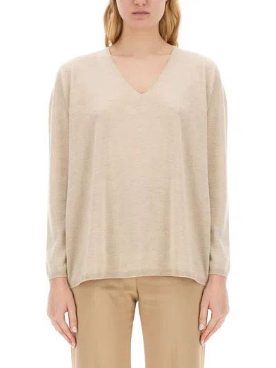 Max Mara V-neck Cashmere Jumper In Beige