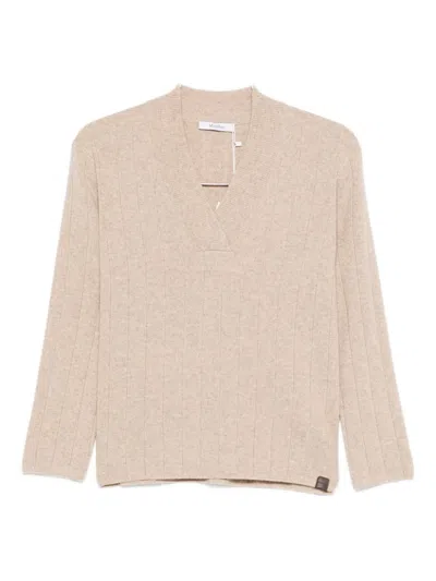 Max Mara Arten Ribbed V-neck Jumper In Neutral