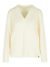 Max Mara Cashmere Yarn V-neck Sweater Long Sleeves In White