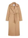 Max Mara Dove Grey Long Coat With Belted Waist And Classic Lapel In Camel