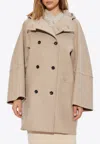 Max Mara Double-breasted Coat With Hood In Beige