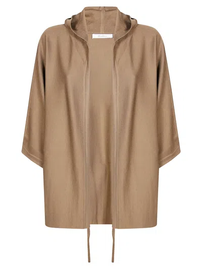 Max Mara Aster Hooded Drawstring Cardigan In Brown