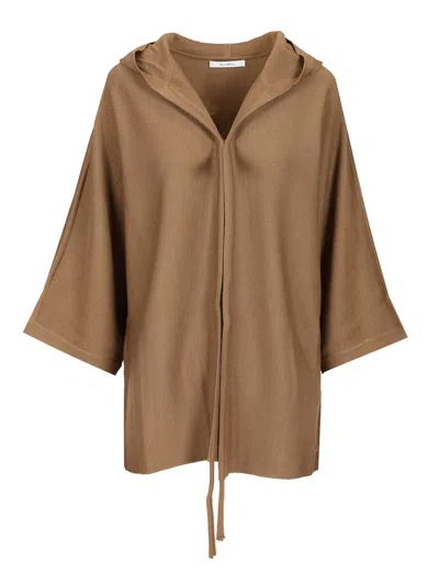 MAX MARA ASTER WOOL CARDIGAN DRAWSTRINGS ON SLEEVES KNITWEAR BROWN