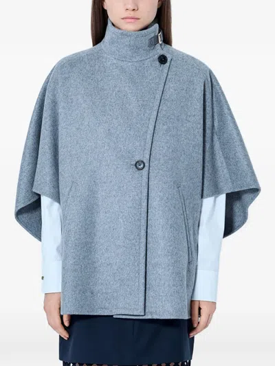 Max Mara Asymmetric Cashmere Cape In Blue