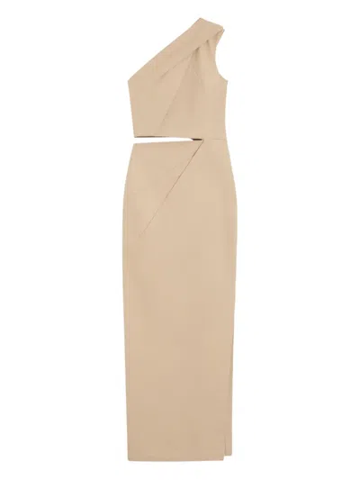 Max Mara Nievo Twill One Shoulder Cutout Dress In Neutrals
