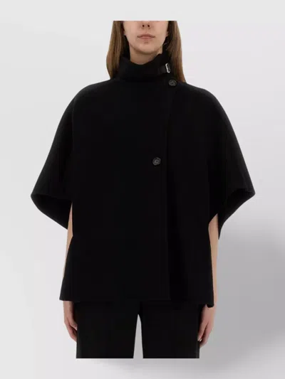 Max Mara Asymmetric Front Coat High Collar Short Sleeves In Black