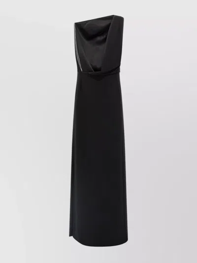 Max Mara Asymmetric Neckline Draped Floor-length Dress In Black