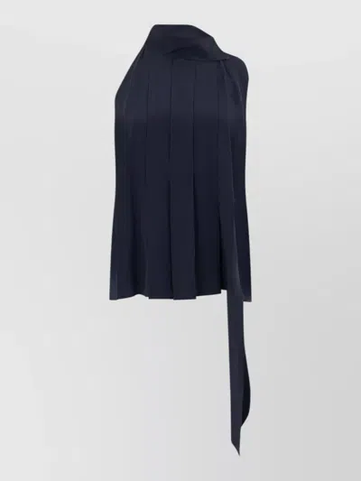Max Mara -style Asymmetrical Silk Top With Draped Side In Blue
