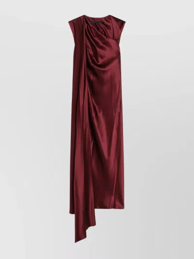 Max Mara Asymmetric Satin Draped Cape Dress In Brown