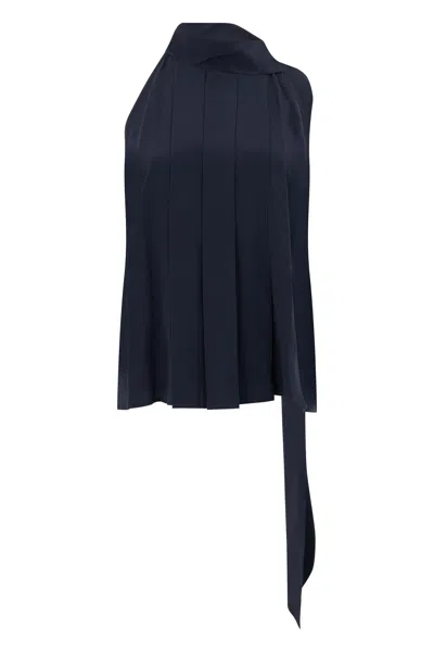 Max Mara Asymmetric Silk Blouse In Blue