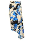 Max Mara Draped Floral Ruched Asymmetric Hem Skirts In Blue