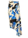 Max Mara Draped Floral Ruched Asymmetric Hem Skirts In Blue