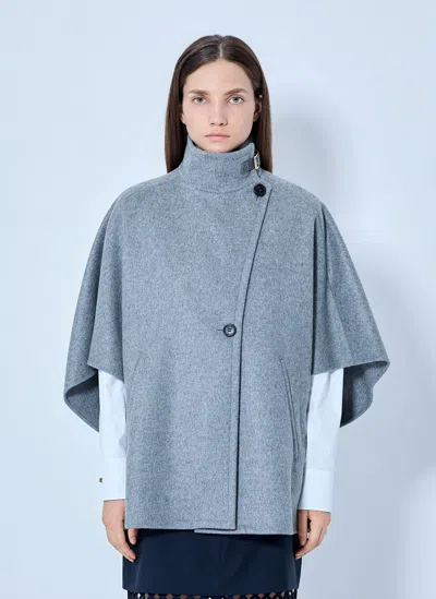 Max Mara Asymmetric Wool Cape In Grey