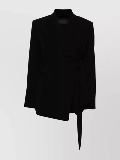 Max Mara Asymmetric Wrap Jacket Buttoned Cuffs In Black
