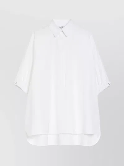 Max Mara Asymmetrical Collared Blouse Drawstring In White