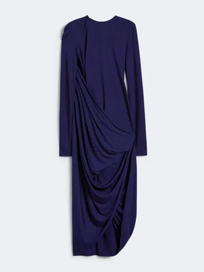 Max Mara Asymmetrical Draped Dress In Blue