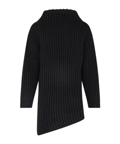 Max Mara Asymmetric Cowl-neck Knit Dress In Black