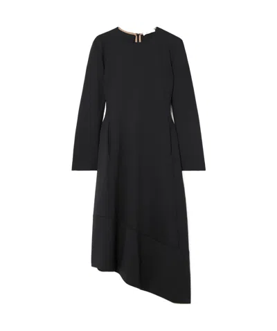 Max Mara Asymmetric Satin Midi Dress In Black