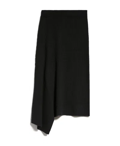 Max Mara Asymmetrical Hem Wool Skirt In Black
