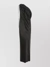 Max Mara Asymmetrical Satin Draped Evening Dress In Black