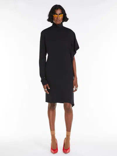 Max Mara Asymmetrical Stretch Georgette Dress In Black