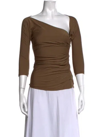 Pre-owned Max Mara Asymmetrical Three-quarter Sleeve Top In Brown