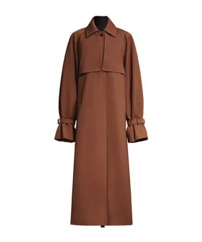 Max Mara Atelier Belted Button Detailed Coat In Tobacco Color
