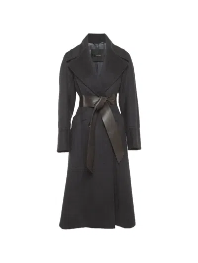 Pre-owned Max Mara Atelier Belted Double-breasted Coat In Black