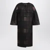 Max Mara Jacquard Lame Cocoon Coat With Checked Pattern In Black